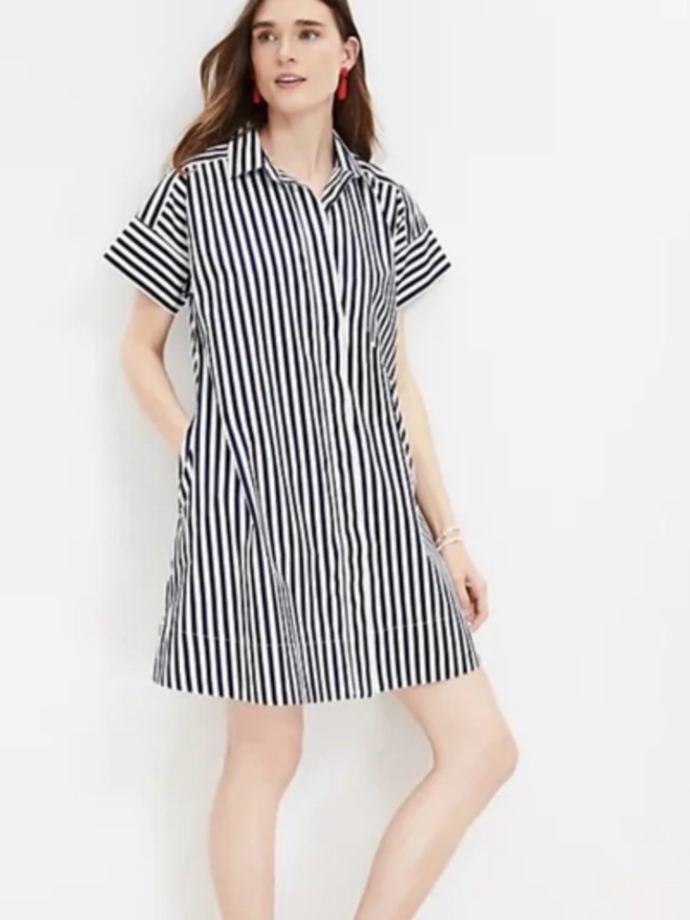 Striped Shirt Dress in Black and White